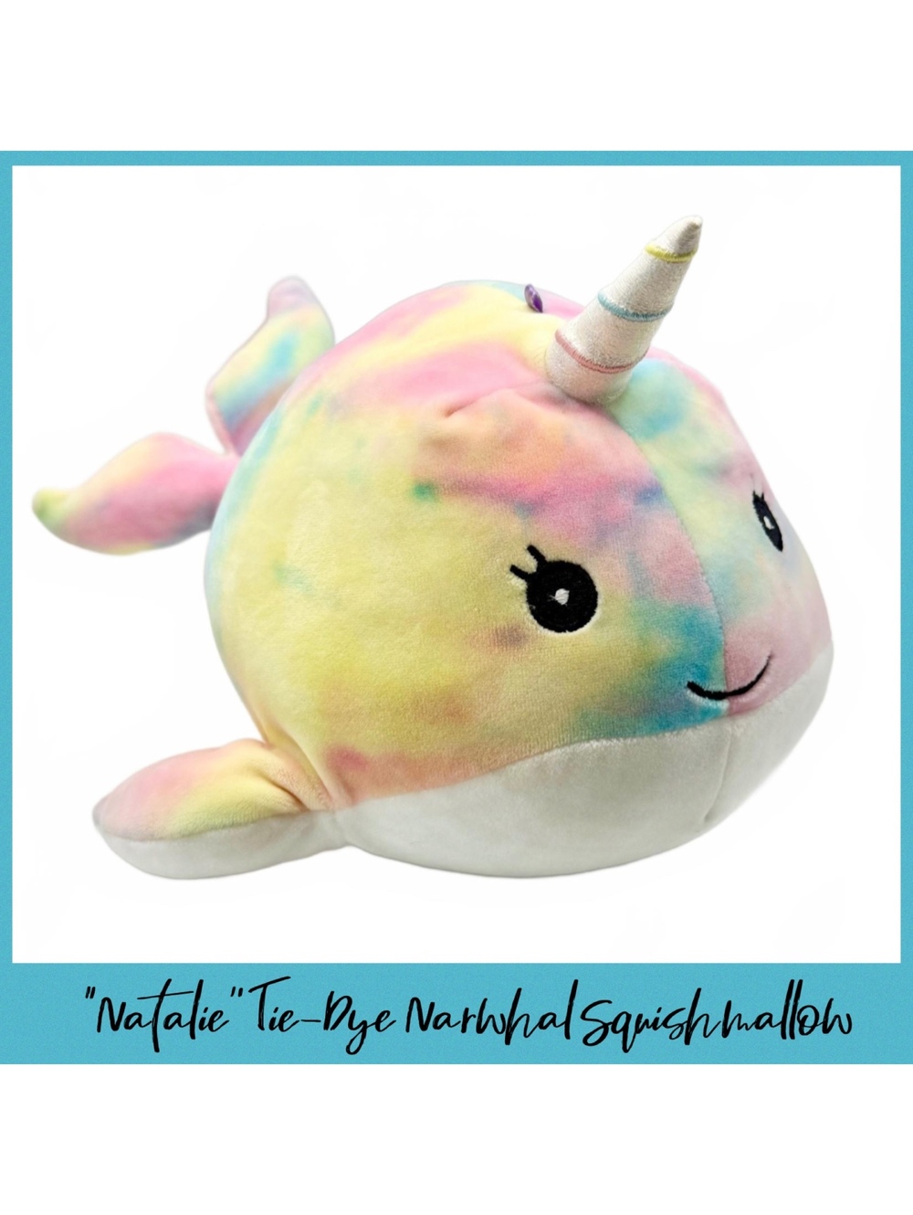 Large Squishmallow “Natalie the Tie-Dye Narwhal”